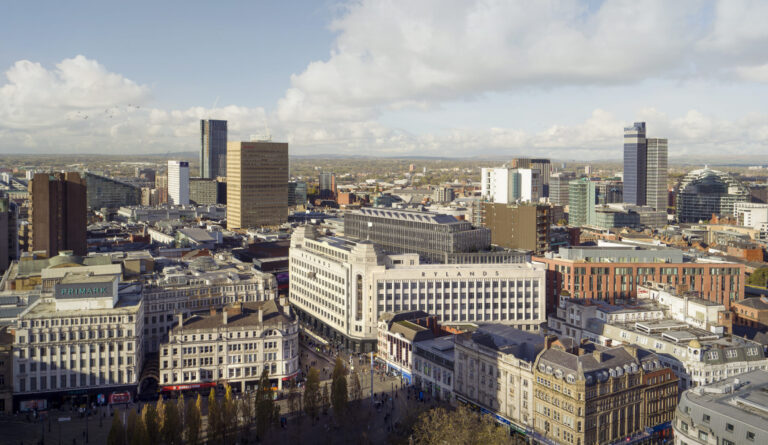 AERIAL SHOT FROM PICADILLY GARDENS